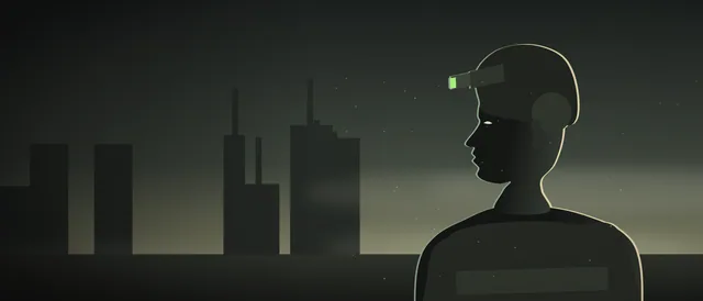 Original illustration: an operator with helmet, headset and night-vision mount in a foggy ruined industrial zone (unofficial, inspired by Escape from Tarkov)