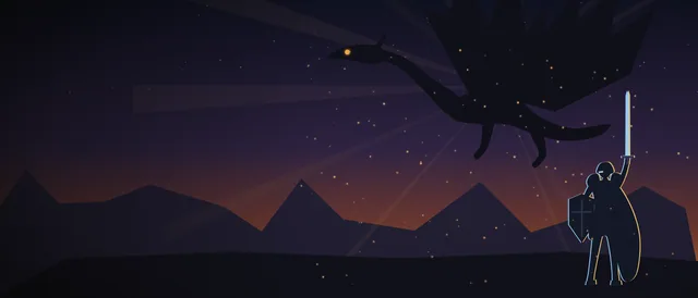 Original illustration: a lone warrior raising her sword at a dragon over the mountains (unofficial, World of Warcraft boosting and raids)