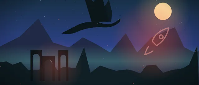 Original illustration for World of Warcraft Classic Boosting: a moonlit castle on a mountain ridge with a sword planted in the foreground, with a services emblem